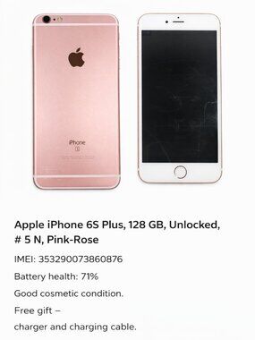 Apple iPhone 6S Plus 128GB Unlocked Rose Gold # 5N